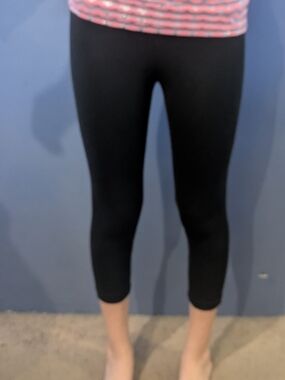 So Small Yoga Capri Pants Black Pant Pink & Silver Chevron Stripe Fold Over Top
